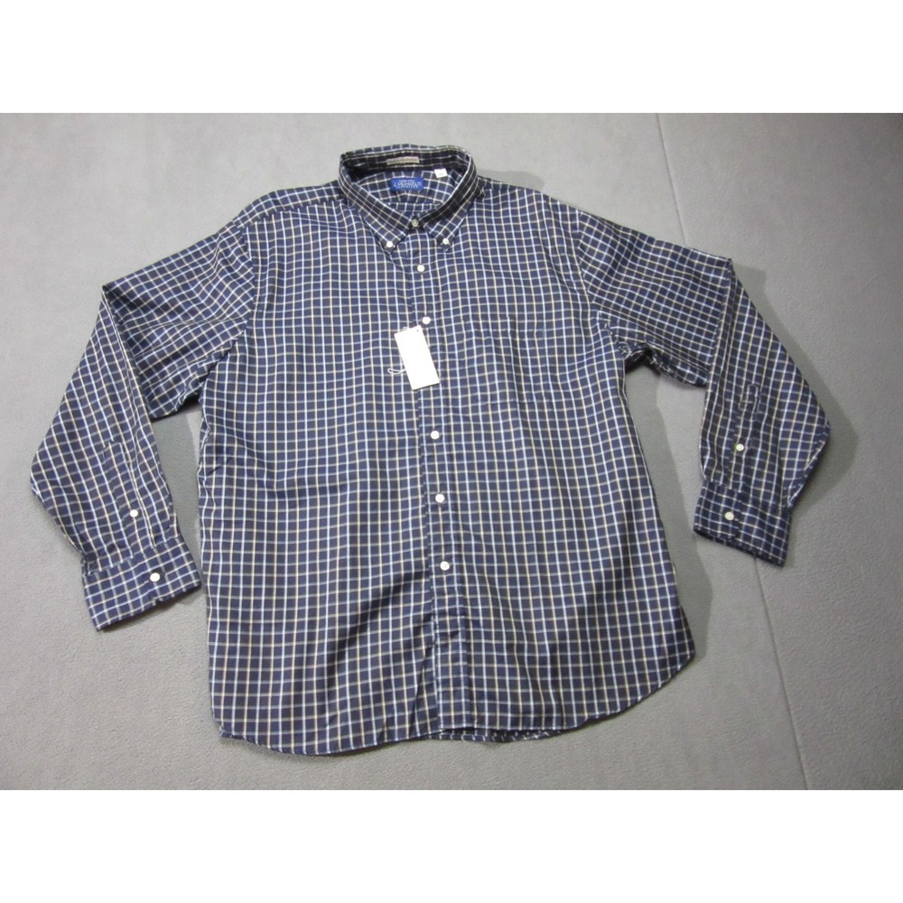 J. Michaels Clothiers Shirt Mens 2XL Blue Check Borelli Twill Button Down Office